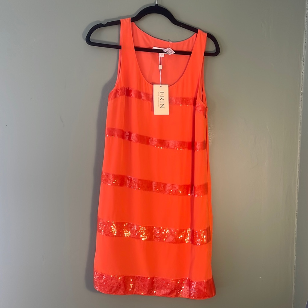 Nwt Erin Fetherston Orange Dress With Sequins